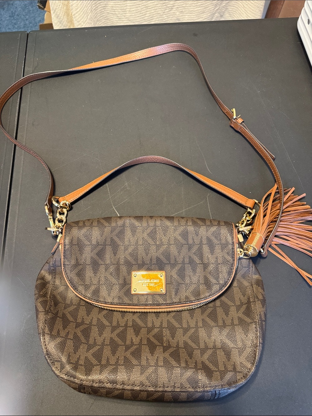 Michael Kors Brown MK Logo Crossbody with Tassel